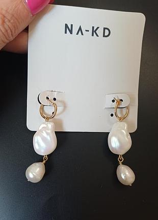 Сережки бренд натуральні річкові перлини сплав