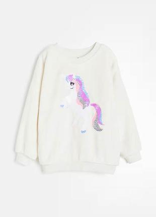 6-8 р 122-128 см h&amp;m новая фирменная кофта кофточка свитер плюш с блестками пайетками единорог