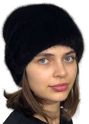Меховая женская шапка кубанка из натурального меха норки темно-коричневый