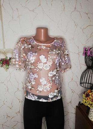 Блуза футболка сетка с вышивкой