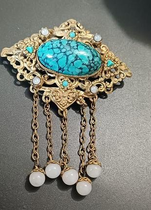 Чеська вінтажна брошка з пекінський склом
