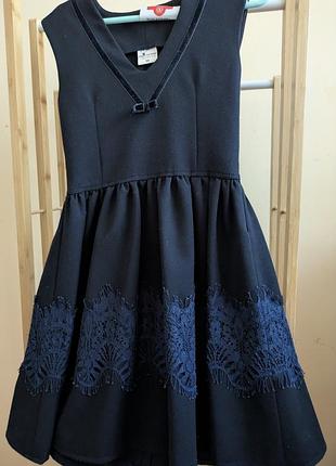 Шерстяное школьное платье - сарафан для девочки, рост 128 см