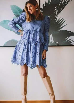 Хлопковое миди мини платье прошва zara