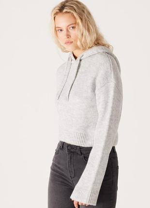 Новий сірий вовняний кроп з капюшоном світшот primark оверсайз