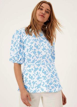 Брендовая вискозная блузка "marks & spencer" белая с цветочным принтом. размер uk14/eur42.