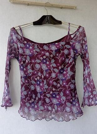 Блузка wallis шовк коричневий квітковий принт розмір eur 40