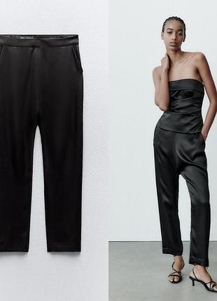 Атласные мешковатые брюки чёрногоо цвета zara, 170/70 cm, m