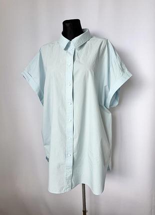 Primark голубая рубашка eur 48 большой размер туника платье-рубашка из хлопка оверсайз нежно-голубая