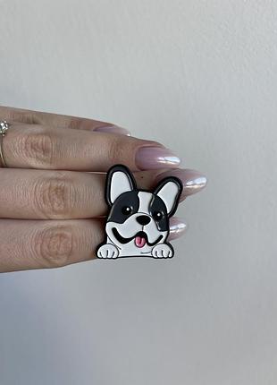 Пін значок металевий брошка щасливий французький бульдог