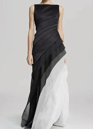 Черно-белое вечернее платье-макси, платье, атлас, сатин, шифон, без рукавов, асимметричный крой