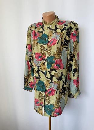 Винтаж 80е блуза блузка блузон яркий с цветочным принтом интересная воротник стойка длинный рукав canda