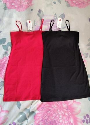 Черное короткое мини платье на бретелях р 42/46