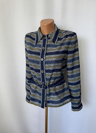 Colin glascoe london винтаж 70е блуза с поясом рубашка синяя в полоску ретро стиль