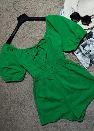 Красивый комбинезон лен с рукавами-фонариками/комбез/ ромпер