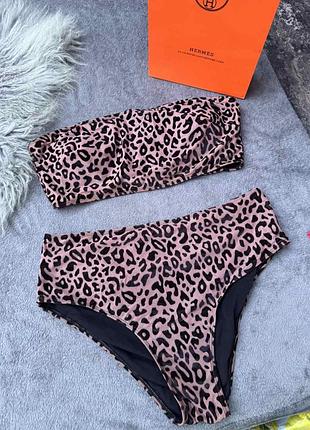 Леопардовый купальник с бархатным напылением