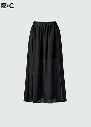 Спiдниця uniqlo:с чорна mesh gather long slit skirt