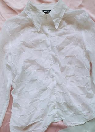 Белая прозрачная рубашка с вышивкой, mexx, m,🤍
