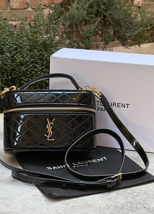 Сумка saint gaby vanity lacquered leather laurent shoulder laurent bag black