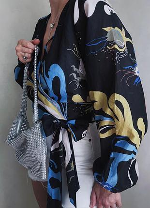 Дуже класна котонова блуза на запах з поясом lindex