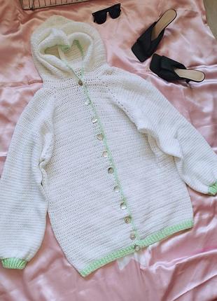 Белая вязаная кофта с капюшоном, кардиган 🤍