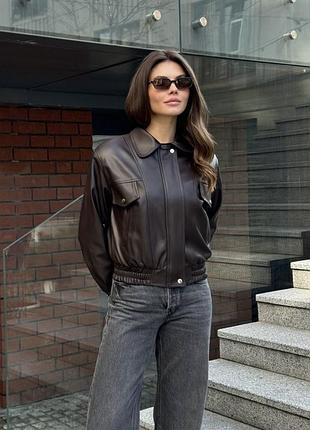 Кожаный бомбер куртка