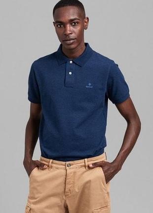 Поло, тенниска, батник gant contrast collar pique rugger in dark indigo melange