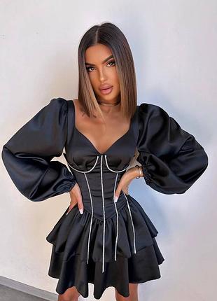 Комплект: платье с двойной юбкой + корсет, декорированное стразами ручная работа