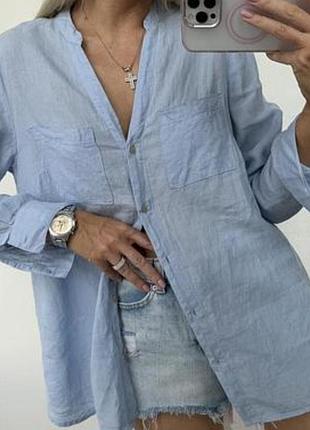 Льняная голубая блуза рубашка от ANsca bettini, italy