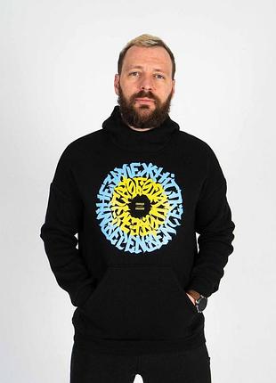Худі утеплене custom wear “свобода” чорне з блакитно-жовтим лого