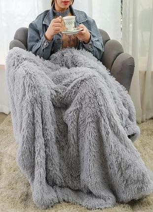 Роскошный плед пушистый травка евро