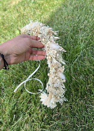 Вінок із сухоцвітів у відтінках ivory та кремового, ручна робота, стиль бохо