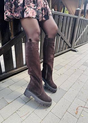 Жіночі чоботи італійська замша шоколад