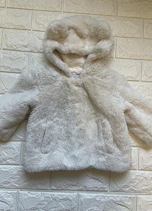 Шубка тепла дитяча з капюшоном і вушками на осінь в новому стані на дівчинку 9-12 місяців