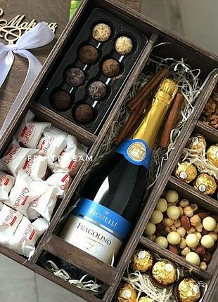 Подарочная коробка бокс деревянный винный для шампанского для конфет для сладостей, чая алкоголя в банк принадлежностей мыло, сухофрукты кофе вина