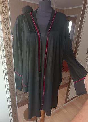 Женский чёрный домашний халат  без пояса на завязках внутри