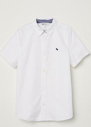 Белая летняя рубашка h&amp;m на мальчика 9-10 лет