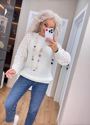 Элегантный нарядный свитер с ажурными рукавами - хитовая новинка на каждый день и на праздник код 780