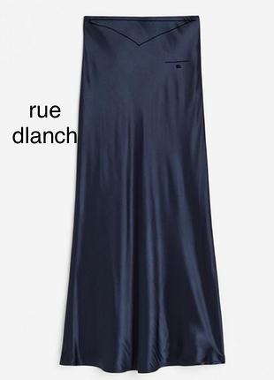 Спідниця атласна синя юбка максі віскозна  вінтажна плотна - m l