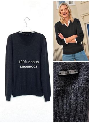 Вовняний джемпер светр hugo boss v neck wool sweater anthracite, p. м/l