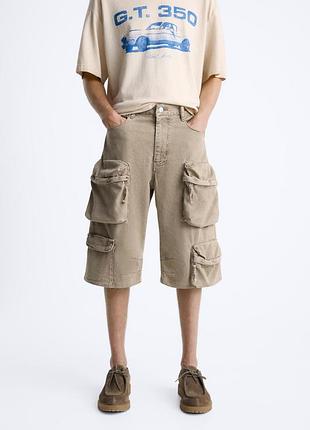 Zara | чоловічі джинсові шорти-карго з кишенями розмір: eur 38