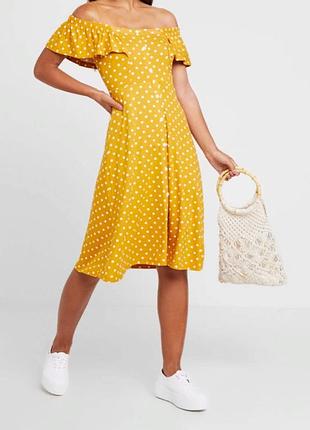 Жёлтое горчичное платье в горох на пуговицах dorothy perkins