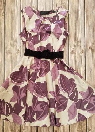 Платье с поясом, лиловое платье, летнее платье с цветочным принтом