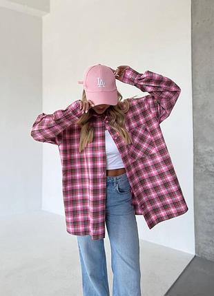 Жіноча фланелева сорочка в клітинку оверсайз