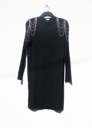 Чёрное платье коттон с цепочками и вшитыми плечиками h&m