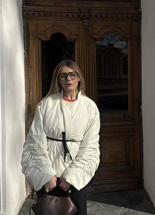 Дутая куртка кимоно под пояс куртка на запах с драпировкой