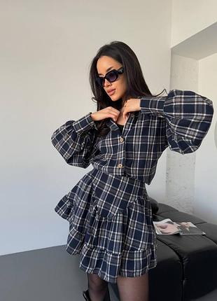 Костюм комплект юбка рубашка в клетку