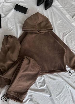 Жіночий повсякденний спортивний костюм двійка штани та кофта з капюшоном тканина двосторонній фліс