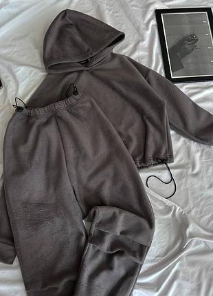 Жіночий повсякденний спортивний костюм двійка штани та кофта з капюшоном тканина двосторонній фліс