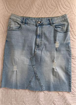 Юбка джинс деним высокая посадка
