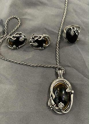 Неймовірний набір комплект прикрас зі зміями в срібному кольорі вінтаж в готичному стилі